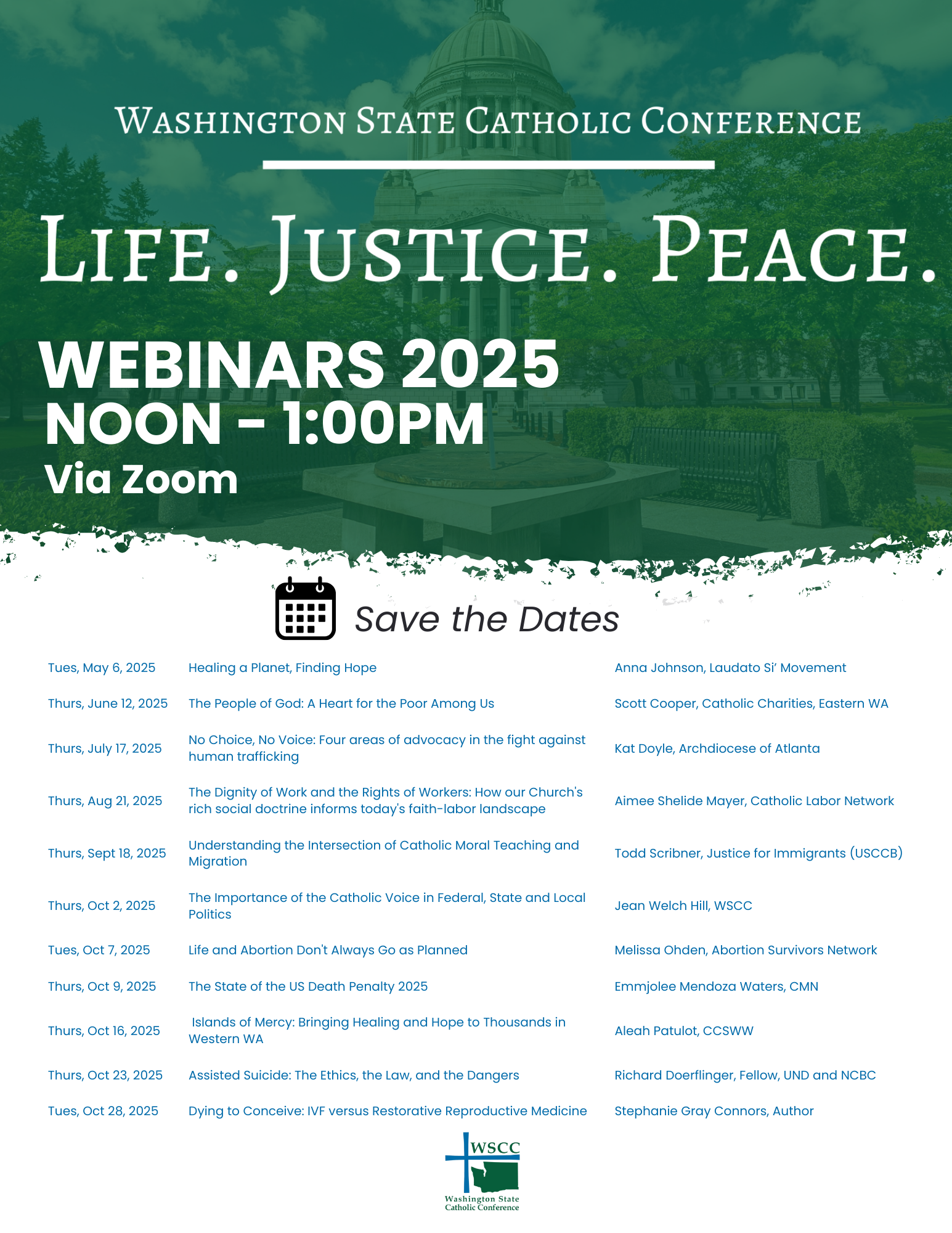 Flyer showing dates for the 2025 WSCC webinar series